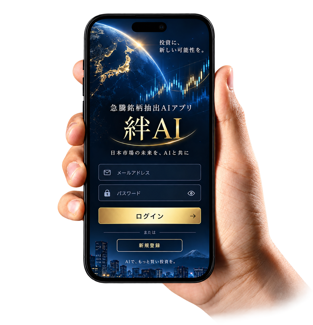絆AIアプリの画面を表示したスマートフォン